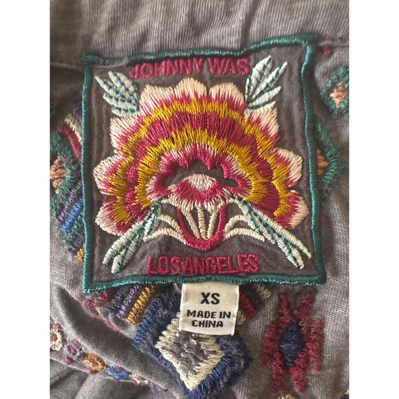 JOHNNY WAS Ruah Kit Long Split Neck Embroidered Henley Gray XS - Picture 6 of 7
